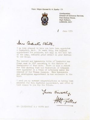 Congratulations Letter to WO1 in 1976
